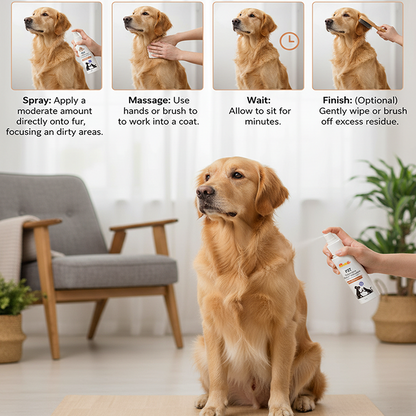 Pet Waterless Spray Shampoo for Dogs & Cats (150 ml) | No-Rinse, Shea Butter & Tea Tree Oil Cleanser for Soft, Fresh Coats