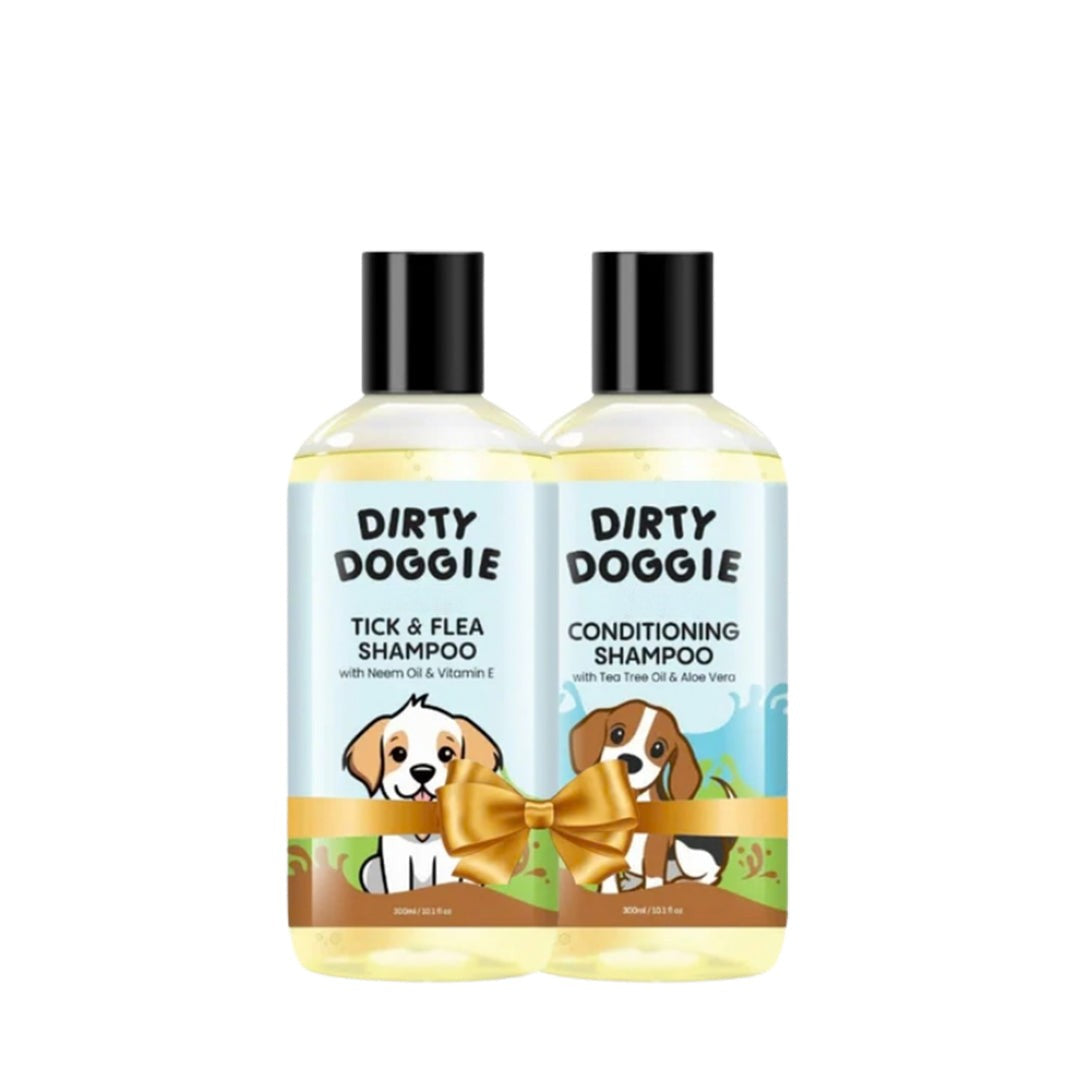 Dirty Doggie Combo: Conditioning Shampoo + Tick & Flea Shampoo (300 ml Buy1Get1 FREE) | Neem, Vitamin E & Coat Repair